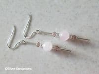 Handcrafted Rose Quartz & Premium Crystal Earrings | 50mm Sterling Silver Jewellery