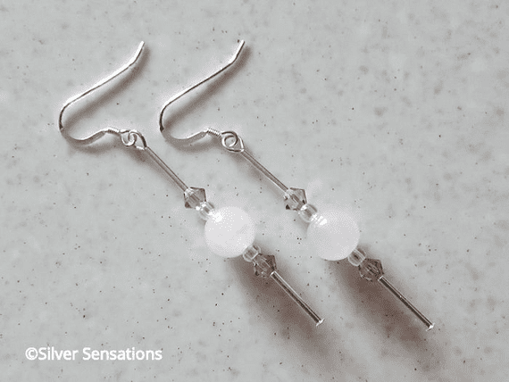 Handcrafted Rose Quartz & Premium Crystal Earrings | 50mm Sterling Silver Jewellery
