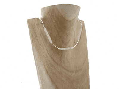 Baby Pink Rose Quartz Tubes & Sterling Silver Curves Designer Necklace