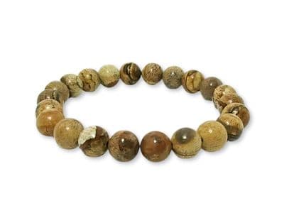 Beige & Brown Picture Jasper Beaded Stretch Bracelet
