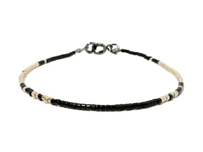 Black & Champagne Gold Seed Bead Stacking Bracelet