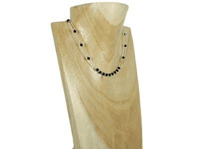 Black Crystals & Sterling Silver Tubes Necklace