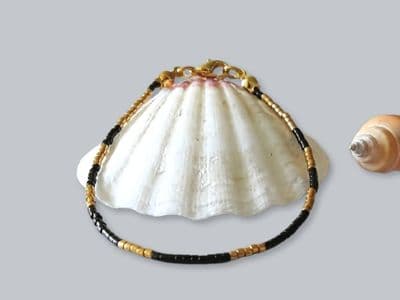 Black & Gold Dainty Seed Bead Minimalist Anklet