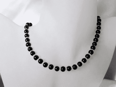 Black Onyx & Clear Glass Beads Necklace