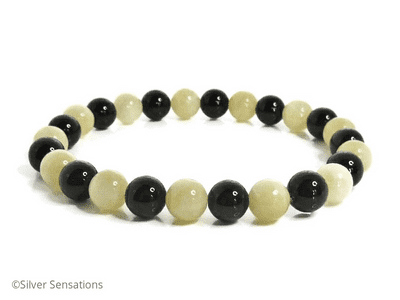 Black Onyx & Golden Pastel Yellow Honey Quartz Beaded Fashion Bracelet