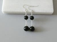 Black Onyx Long Earrings With Sterling Silver Tubes | Natural Black Onyx Semi Precious Gemstones | Silver Sensations