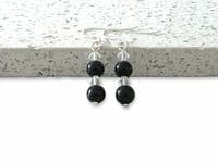 Black Onyx, Premium Crystals & Sterling Silver Earrings | Silver Sensations