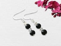 Black Onyx, Premium Crystals & Sterling Silver Earrings | Silver Sensations