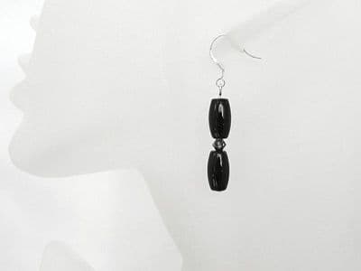 Black Onyx Rice Duo & Swarovski Crystals Sterling Silver Earrings