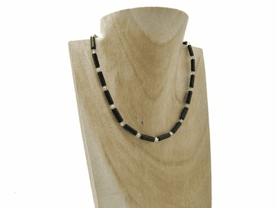 Black Onyx Round Tubes & Sparkly Crystals Necklace