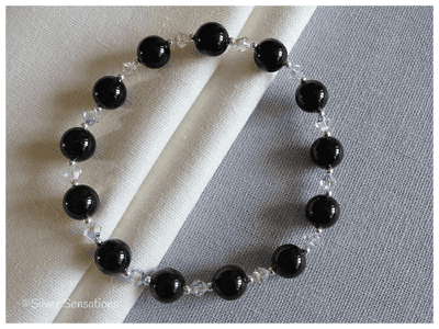 Black Onyx, Sparkly Swarovski AB Rainbow Crystals & Sterling Silver Bracelet
