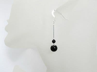 Black Onyx & Sterling Silver Long Drop Earrings