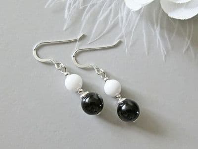 Black Onyx &  White Agate Sterling Silver Earrings