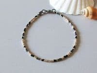 Black & Pale Gold Dainty Unisex Anklet | Handmade With Miyuki Delica beads | Silver Sensations