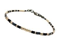 Black & Pale Gold Dainty Unisex Anklet | Handmade With Miyuki Delica beads | Silver Sensations