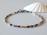 Black & Pale Gold Dainty Unisex Anklet | Handmade With Miyuki Delica beads | Silver Sensations