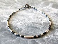 Black & Pale Gold Dainty Unisex Anklet | Handmade With Miyuki Delica beads | Silver Sensations