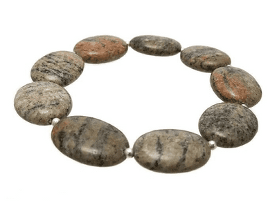 Black Sesame Jasper Ovals & Sterling Silver Bead Bracelet