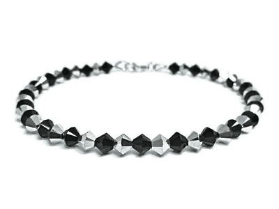 Black & Silver Austrian Crystals & Sterling Silver Designer Bracelet