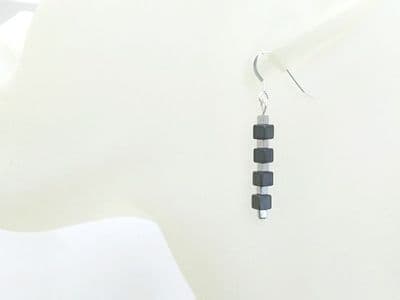 Black & Silver Hematite Cubes Sterling Silver Earrings