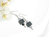 Black & Silver Hematite Geometric Cubes & Sterling Silver Drop Earrings | Semi Precious Gemstone Earrings | Silver Sensations