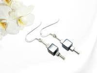 Black & Silver Hematite Geometric Cubes & Sterling Silver Drop Earrings | Semi Precious Gemstone Earrings | Silver Sensations