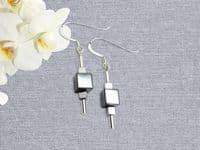 Black & Silver Hematite Geometric Cubes & Sterling Silver Drop Earrings | Semi Precious Gemstone Earrings | Silver Sensations