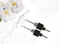 Black & Silver Hematite Graduated Square Cubes & Sterling Silver Drop Earrings | Silver Sensations