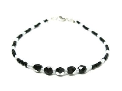 Black & White Dainty Seed Bead Boho Anklet