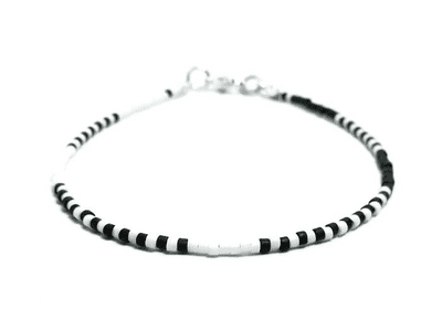 Black & White Stripe Dainty Seed Bead Stacking Bracelet