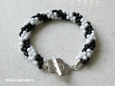 Black & White Twin Stripe Kumihimo Fashion Bracelet