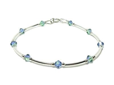 Blended Blue & Green Crystals Sterling Silver Bangle Bracelet