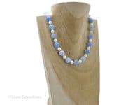 Blue Frosted Cracked Agate, White Jade & Sterling Silver Unique Beaded Necklace | Silver Sensations