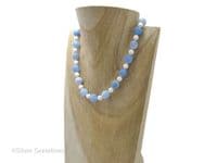 Blue Frosted Cracked Agate, White Jade & Sterling Silver Unique Beaded Necklace | Silver Sensations