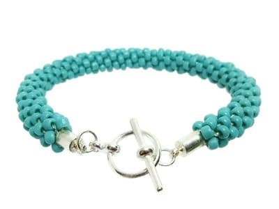 Blue Green Turquoise Colour Beaded & Woven Kumihimo Seed Bead Bracelet