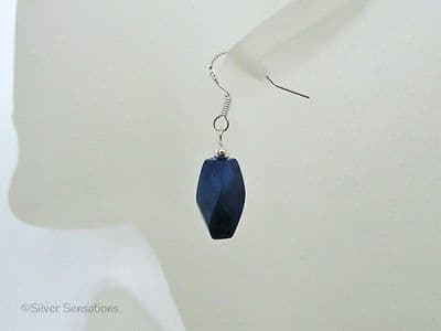 Blue Howlite Lapis Twist Beads & Sterling Silver Drop Earrings