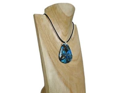 Blue Impression Jasper & Leather Sterling Silver Unique Necklace