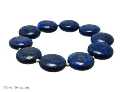 Blue Lapis Lazuli Coin Beads & Sterling Silver Bracelet