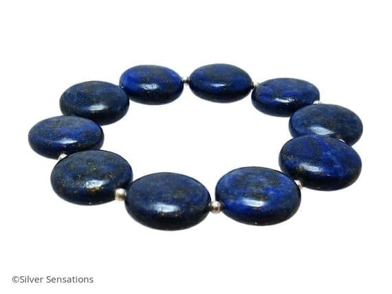 Blue Lapis Lazuli Coin Beads & Sterling Silver Bracelet | Silver Sensations