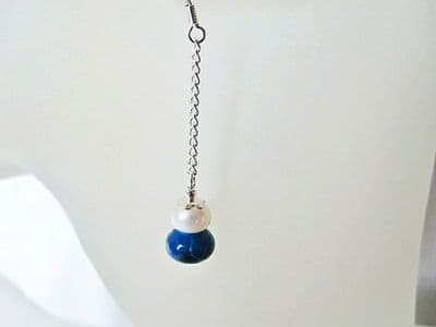 Blue Sea Sediment Impression Jasper, Freshwater Pearls & Sterling Silver Chain Earrings