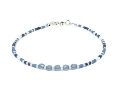 Blue & White Seed Bead Boho Layering Fashion Bracelet