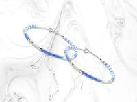 Blue, White & Silver Seed Beads Gypsy Hoop Earrings | Miyuki Delica Handmade Earrings | Silver Sensations