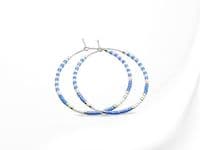 Blue, White & Silver Seed Beads Gypsy Hoop Earrings | Miyuki Delica Handmade Earrings | Silver Sensations