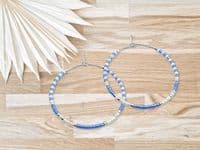Blue, White & Silver Seed Beads Gypsy Hoop Earrings | Miyuki Delica Handmade Earrings | Silver Sensations