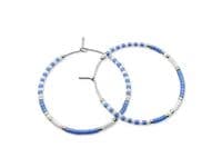 Blue, White & Silver Seed Beads Gypsy Hoop Earrings | Miyuki Delica Handmade Earrings | Silver Sensations