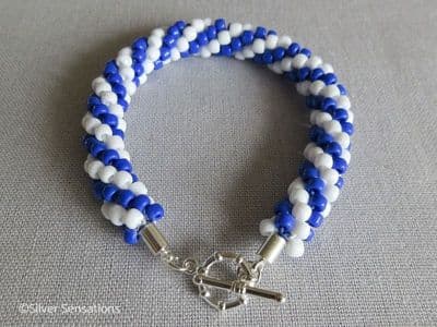 Blue & White Stripe Nautical Kumihimo Seed Bead Bracelet