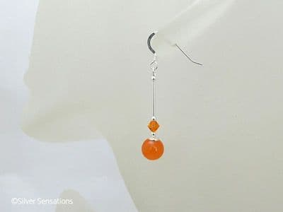 Bright Orange Jade Earrings With Premium Crystals & Sterling Silver