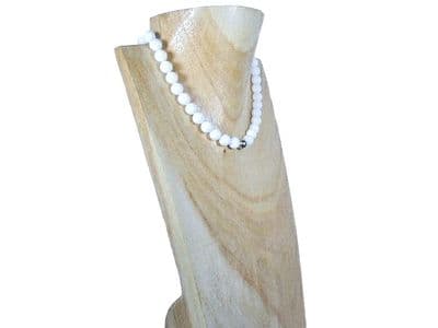 Bright White Agate & Sterling Silver Bead Necklace