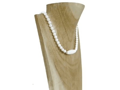 Bright White Jasper & White Jade Gems Beaded Sterling Silver Necklace