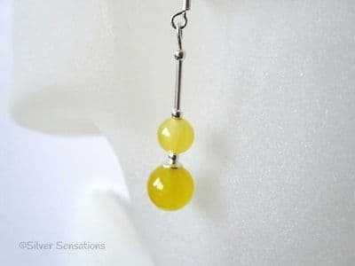 Bright Yellow Jade Duo Sterling Silver Earrings